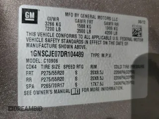 2013 Chevrolet Suburban LT with VIN 1GNSCJE07DR104489, listed as a Copart auction lot 60844784 with 185,420 mi miles and Salvage Title. Bid and sale history available at carsss.com. Image 13.