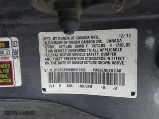 2011 Honda Civic Cpe EX-L with VIN 2HGFG1B96BH511543, listed as a IAAI auction lot 41484464 with 207,632 mi miles. Bid and sale history available at carsss.com. Image 9.
