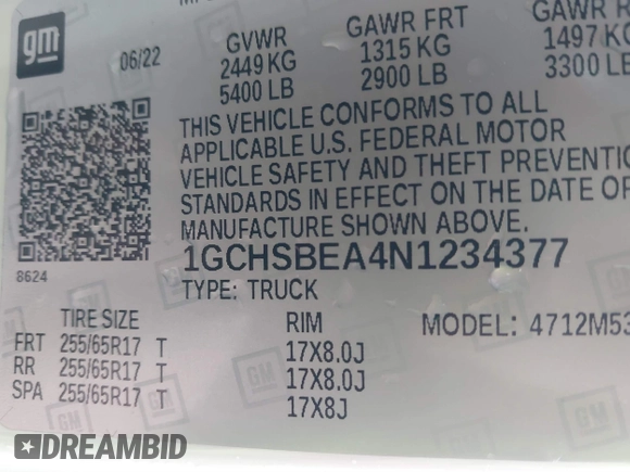 2022 Chevrolet Colorado 2WD Work Truck z VIN 1GCHSBEA4N1234377, wystawiony jako IAAI lot #41854653 z przebiegiem 54 418 mil mil oraz . Historia ofert i sprzedaży dostępna na DreamBid. Obrazek 9.