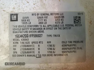 2015 Chevrolet Silverado 3500HD LT z VIN 1GC4KZCG1FF586027, wystawiony jako Copart lot #50064515 z przebiegiem 63 788 mil mil oraz Szkoda całkowita • Salvage title. Historia ofert i sprzedaży dostępna na DreamBid. Obrazek 13.