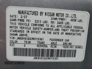 2007 Infiniti G35 Journey with VIN JNKBV61EX7M715361, listed as a Copart auction lot 68190604 with 176,632 mi miles and Salvage Title. Bid and sale history available at DreamBid. Image 12.