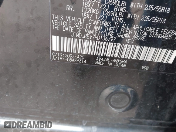 2017 Toyota RAV4 Hybrid Limited with VIN JTMDJREV7HD136797, listed as a IAAI auction lot 41733609 with 131,162 mi miles. Bid and sale history available at carsss.com. Image 9.