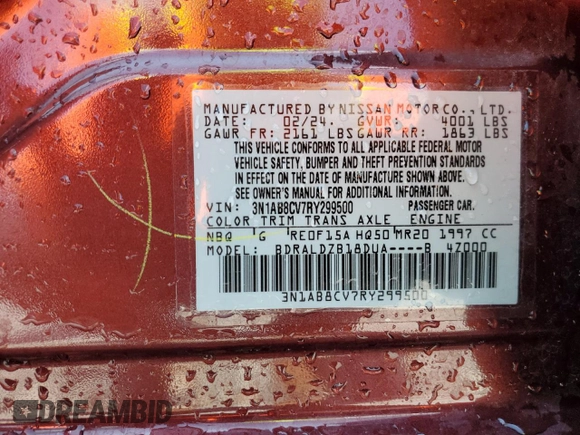 2024 Nissan Sentra SV с VIN 3N1AB8CV7RY299500, выставлен на аукционе Copart как лот 61655615 с пробегом 21 133 миль миль и Чистый • Clean title. История ставок и продаж доступна на DreamBid. Изображение 12.