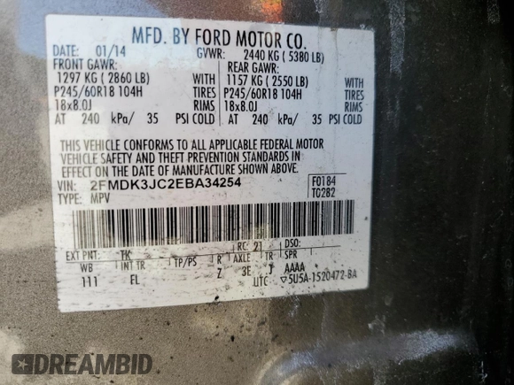 2014 Ford Edge SEL with VIN 2FMDK3JC2EBA34254, listed as a Copart auction lot 48194355 with Not Provided miles and Salvage Title. Bid and sale history available at carsss.com. Image 12.