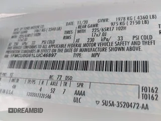 2020 Ford Escape SE with VIN 1FMCU0G61LUC46897, listed as a IAAI auction lot 42090743 with Not Provided miles and . Bid and sale history available at carsss.com. Image 9.