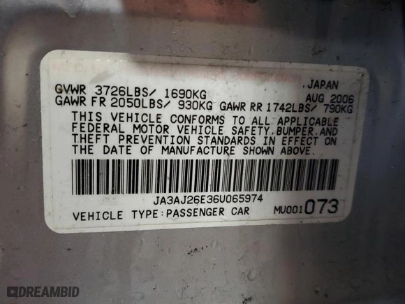 2006 Mitsubishi Lancer ES with VIN JA3AJ26E36U065974, listed as a Copart auction lot 52081885 with 201,728 mi miles and Salvage Title. Bid and sale history available at carsss.com. Image 12.