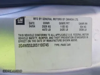 2005 Buick Century Custom with VIN 2G4WS52JX51106745, listed as a IAAI auction lot 41695364 with 164,172 mi miles. Bid and sale history available at carsss.com. Image 9.