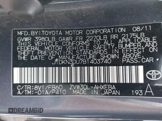 2011 Toyota Prius I with VIN JTDKN3DU7B1403740, listed as a IAAI auction lot 42141181 with 209,389 mi miles and . Bid and sale history available at DreamBid. Image 9.