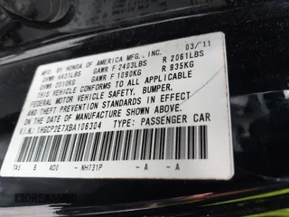 2011 Honda Accord EX with VIN 1HGCP2E7XBA106304, listed as a IAAI auction lot 42340649 with Not provided miles and . Bid and sale history available at DreamBid. Image 9.