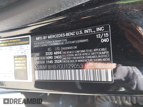 2016 Mercedes-Benz C 63 S AMG z VIN 55SWF8HB7GU129053, wystawiony jako IAAI lot #42562276 z przebiegiem 117 727 mil mil oraz . Historia ofert i sprzedaży dostępna na DreamBid. Obrazek 9.