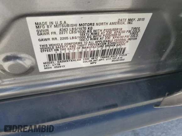 2015 Mitsubishi Outlander Sport 2.4 GT with VIN 4A4AP4AW0FE038259, listed as a Copart auction lot 48536725 with 108,794 mi miles and Salvage Title. Bid and sale history available at carsss.com. Image 13.