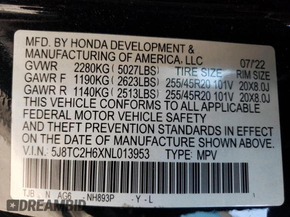 2022 Acura RDX w/A-Spec Package with VIN 5J8TC2H6XNL013953, listed as a Copart auction lot 76123294 with Not Provided miles and Salvage Title. Bid and sale history available at carsss.com. Image 14.