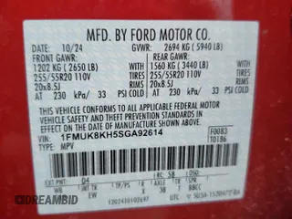 2025 Ford Explorer ST-Line with VIN 1FMUK8KH5SGA92614, listed as a Copart auction lot 47117375 with 3,173 mi miles and Salvage Title. Bid and sale history available at carsss.com. Image 14.