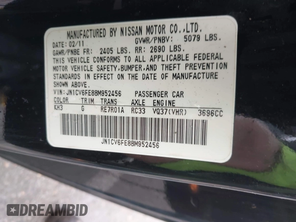 2011 Infiniti G37 with VIN JN1CV6FE8BM952456, listed as a IAAI auction lot 41384414 with 95,296 mi miles. Bid and sale history available at carsss.com. Image 9.