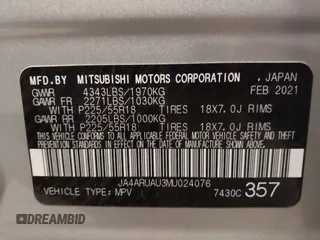 2021 Mitsubishi Outlander ES с VIN JA4ARUAU3MU024076, выставлен на аукционе IAAI как лот 41835769 с пробегом 44 109 миль миль и . История ставок и продаж доступна на DreamBid. Изображение 9.
