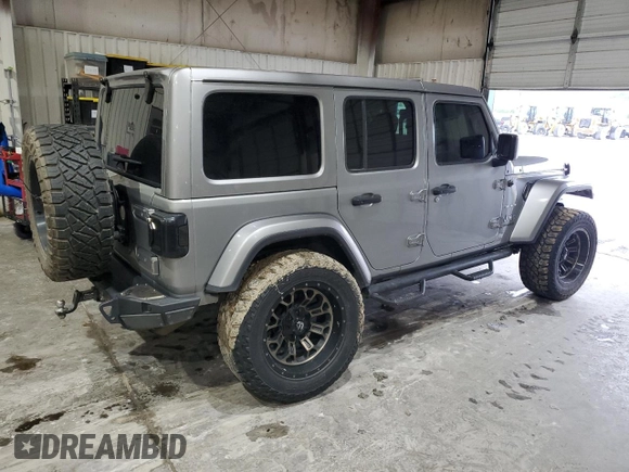 2018 Jeep Wrangler Unlimited Sahara with VIN 1C4HJXEG2JW196357, listed as a Copart auction lot 55105575 with Not provided miles and Salvage title. Bid and sale history available at DreamBid. Image 3.