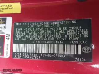 2011 Toyota Camry LE with VIN 4T1BF3EK4BU631814, listed as a IAAI auction lot 41813517 with 253,624 mi miles. Bid and sale history available at carsss.com. Image 9.