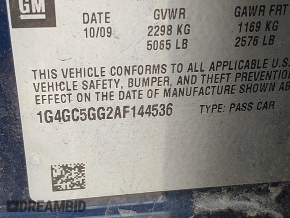 2010 Buick LaCrosse CXL с VIN 1G4GC5GG2AF144536, выставлен на аукционе IAAI как лот 42518600 с пробегом 214 910 миль миль и . История ставок и продаж доступна на DreamBid. Изображение 9.