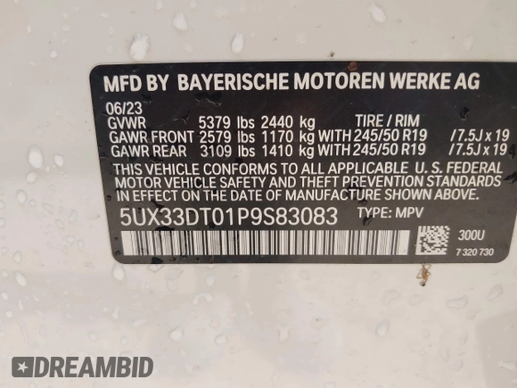 2023 BMW X4 xDrive30i с VIN 5UX33DT01P9S83083, выставлен на аукционе IAAI как лот 42252039 с пробегом Не указан миль и . История ставок и продаж доступна на DreamBid. Изображение 9.