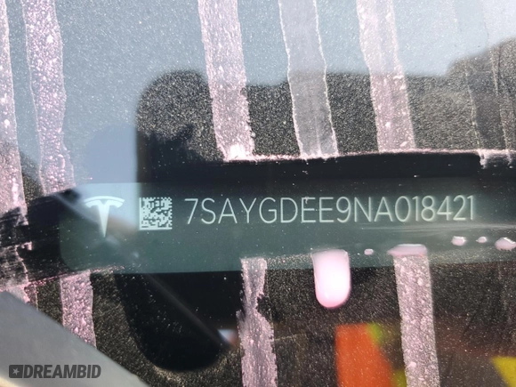 2022 Tesla Model Y Long Range with VIN 7SAYGDEE9NA018421, listed as a Copart auction lot 46869185 with 34,632 mi miles and Salvage Title. Bid and sale history available at carsss.com. Image 13.