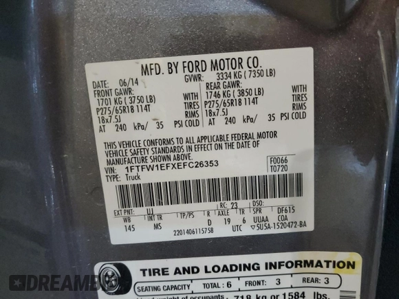 2014 Ford F-150 XL с VIN 1FTFW1EFXEFC26353, выставлен на аукционе Copart как лот 41631794 с пробегом 144 703 миль миль и Списание • Salvage title. История ставок и продаж доступна на DreamBid. Изображение 12.