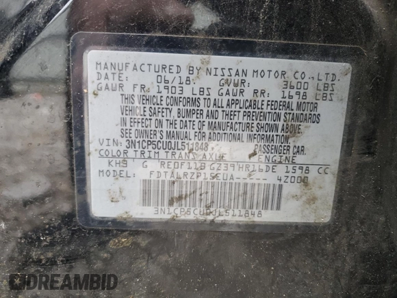 2018 Nissan Kicks S with VIN 3N1CP5CU0JL511848, listed as a Copart auction lot 41672295 with 128,152 mi miles and Salvage title. Bid and sale history available at DreamBid. Image 15.