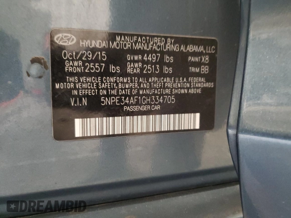2016 Hyundai Sonata Sport with VIN 5NPE34AF1GH334705, listed as a Copart auction lot 52630395 with 141,267 mi miles and Non Repairable. Bid and sale history available at DreamBid. Image 12.