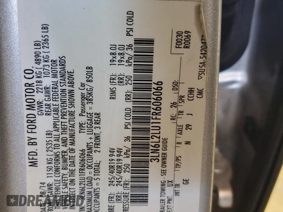 2015 Lincoln MKZ Hybrid z VIN 3LN6L2LU1FR606066, wystawiony jako Copart lot #61955415 z przebiegiem 127 214 mil mil oraz Szkoda całkowita • Salvage title. Historia ofert i sprzedaży dostępna na DreamBid. Obrazek 12.
