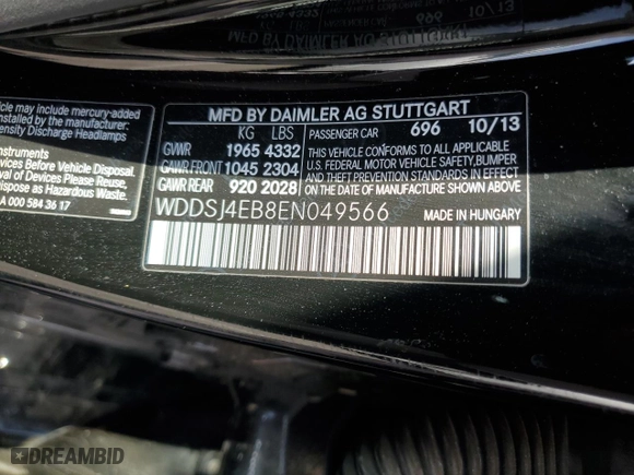 2014 Mercedes-Benz CLA-Class CLA 250 with VIN WDDSJ4EB8EN049566, listed as a Copart auction lot 43601735 with 153,521 mi miles and Salvage Title. Bid and sale history available at carsss.com. Image 12.
