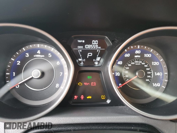 2013 Hyundai Elantra Limited with VIN 5NPDH4AE7DH449924, listed as a Copart auction lot 45911945 with 108,559 mi miles and Salvage Title. Bid and sale history available at DreamBid. Image 9.