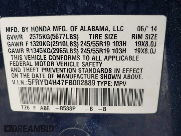 2015 Acura MDX Tech Pkg with VIN 5FRYD4H47FB002889, listed as a IAAI auction lot 41668025 with 96,781 mi miles. Bid and sale history available at carsss.com. Image 9.