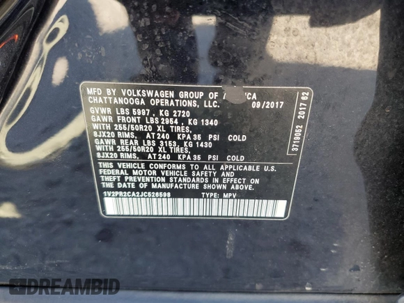 2018 Volkswagen Atlas SE with VIN 1V2PR2CA2JC526598, listed as a Copart auction lot 53878145 with 84,760 mi miles and Salvage title. Bid and sale history available at DreamBid. Image 14.