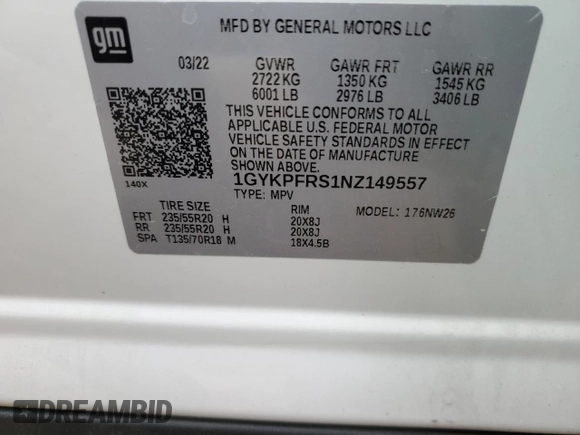2022 Cadillac XT6 Premium Luxury with VIN 1GYKPFRS1NZ149557, listed as a Copart auction lot 49612165 with 31,425 mi miles and Salvage Title. Bid and sale history available at carsss.com. Image 12.