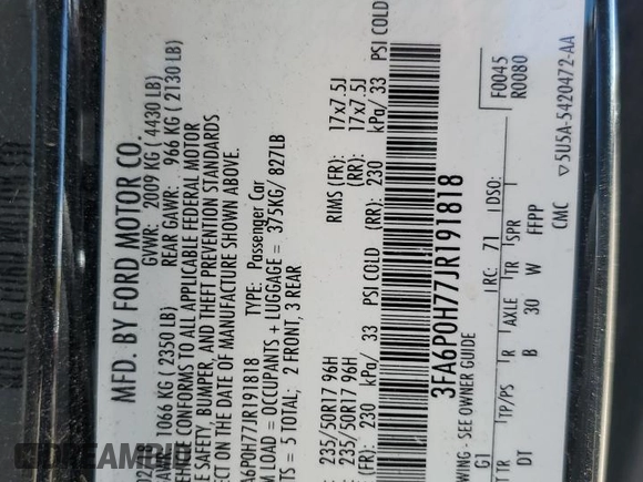 2018 Ford Fusion SE with VIN 3FA6P0H77JR191818, listed as a Copart auction lot 68024914 with Not Provided miles and Salvage Title. Bid and sale history available at DreamBid. Image 12.