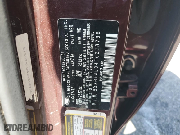 2018 Kia Optima S with VIN 5XXGT4L34JG218736, listed as a Copart auction lot 61261085 with 71,982 mi miles and Salvage title. Bid and sale history available at DreamBid. Image 12.