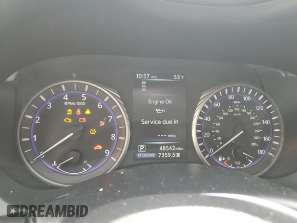 2019 Infiniti Q50 Luxe with VIN JN1EV7AR7KM557600, listed as a Copart auction lot 52033465 with 48,542 mi miles and Salvage title. Bid and sale history available at DreamBid. Image 9.