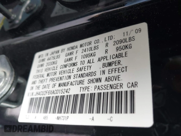 2010 Acura TSX with VIN JH4CU2F6XAC015242, listed as a IAAI auction lot 41735075 with 55,417 mi miles. Bid and sale history available at carsss.com. Image 9.