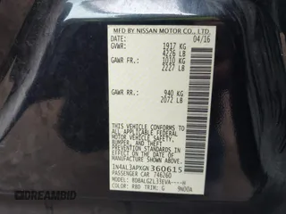 2016 Nissan Altima S with VIN 1N4AL3APXGN360615, listed as a IAAI auction lot 41866447 with 141,060 mi miles and . Bid and sale history available at DreamBid. Image 9.