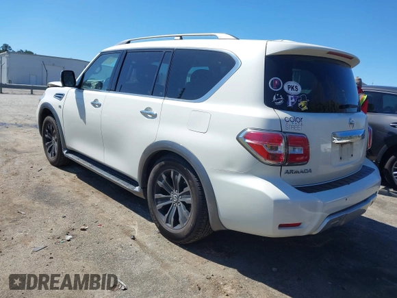 2018 Nissan Armada Platinum with VIN JN8AY2NE4J9735109, listed as a IAAI auction lot 41805637 with 186,219 mi miles. Bid and sale history available at carsss.com. Image 3.