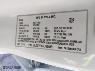 2020 Tesla Model 3 Standard Range Plus with VIN 5YJ3E1EA3LF706861, listed as a IAAI auction lot 41400754 with 85,231 mi miles. Bid and sale history available at carsss.com. Image 9.