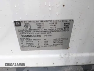 2018 GMC Terrain SLE z VIN 3GKALMEX6JL318710, wystawiony jako IAAI lot #42236726 z przebiegiem 100 222 mil mil oraz . Historia ofert i sprzedaży dostępna na DreamBid. Obrazek 9.