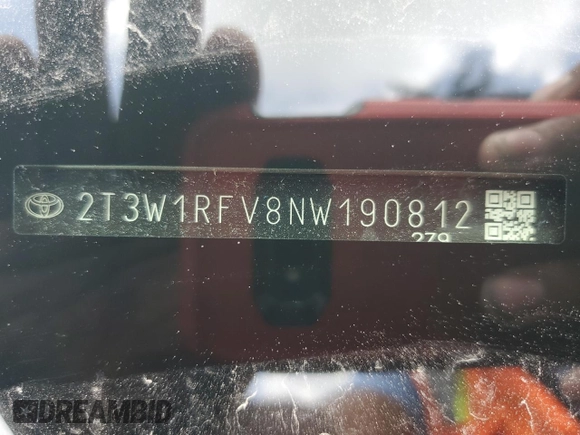2022 Toyota RAV4 XLE with VIN 2T3W1RFV8NW190812, listed as a Copart auction lot 59731955 with 68,019 mi miles and Non repairable. Bid and sale history available at DreamBid. Image 13.