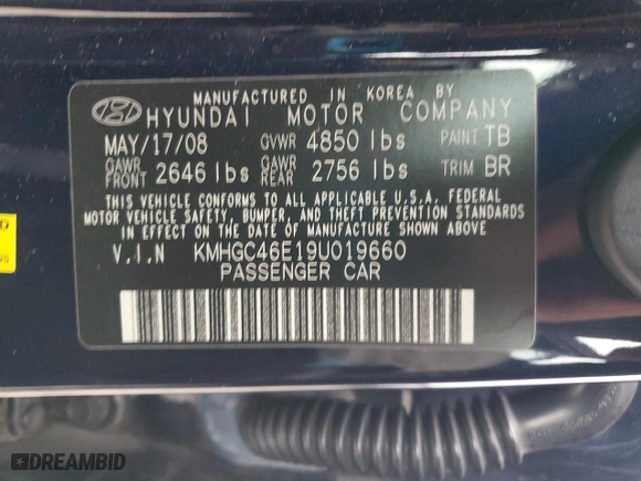 2009 Hyundai Genesis with VIN KMHGC46E19U019660, listed as a Copart auction lot 47655785 with 188,099 mi miles and Salvage Title. Bid and sale history available at carsss.com. Image 12.