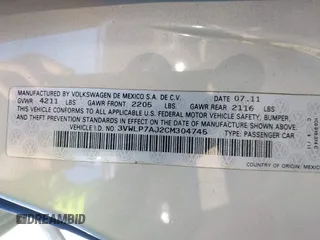 2012 Volkswagen Jetta SEL z VIN 3VWLP7AJ2CM304745, wystawiony jako IAAI lot #41164719 z przebiegiem Nie podano mil oraz . Historia ofert i sprzedaży dostępna na DreamBid. Obrazek 9.