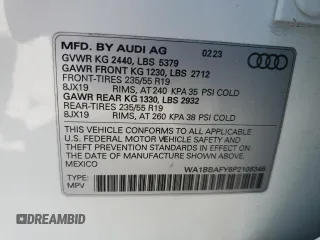 2023 Audi Q5 Premium Plus with VIN WA1BBAFY6P2108346, listed as a Copart auction lot 51733395 with 15,567 mi miles and Salvage title. Bid and sale history available at DreamBid. Image 13.
