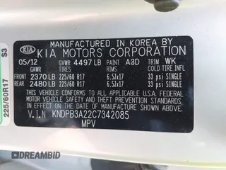 2012 Kia Sportage LX with VIN KNDPB3A22C7342085, listed as a IAAI auction lot 42313425 with 112,005 mi miles and . Bid and sale history available at DreamBid. Image 9.