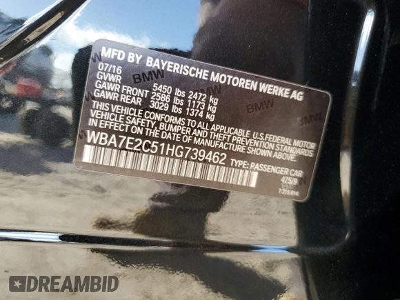 2017 BMW 7 Series 740i with VIN WBA7E2C51HG739462, listed as a Copart auction lot 84157364 with 137,881 mi miles and Salvage Title. Bid and sale history available at carsss.com. Image 14.