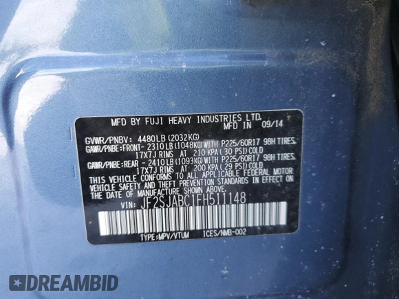 2015 Subaru Forester 2.5i with VIN JF2SJABC1FH511148, listed as a Copart auction lot 44065185 with 127,632 mi miles and Non repairable. Bid and sale history available at DreamBid. Image 14.