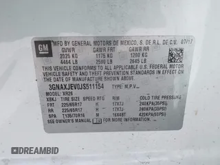2018 Chevrolet Equinox LT with VIN 3GNAXJEV0JS511154, listed as a IAAI auction lot 42040042 with 149,839 mi miles and . Bid and sale history available at carsss.com. Image 9.