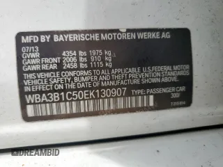 2014 BMW 3 Series 320i with VIN WBA3B1C50EK130907, listed as a Copart auction lot 53980565 with 0 mi miles and Non Repairable. Bid and sale history available at carsss.com. Image 12.